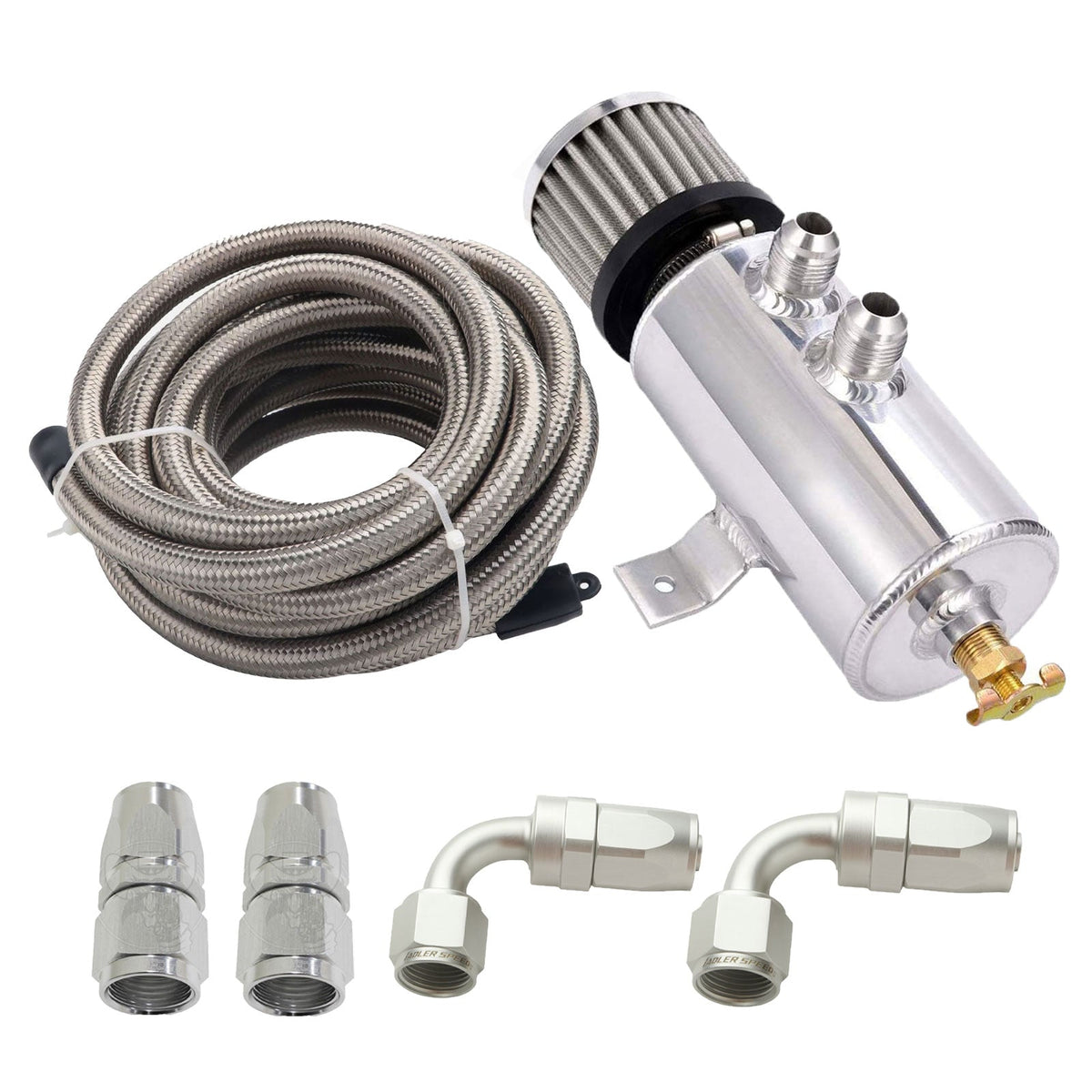 Bull Boost Performance Universal Performance Oil Catch Can 2 Port -10AN Breather 750mL Baffle...