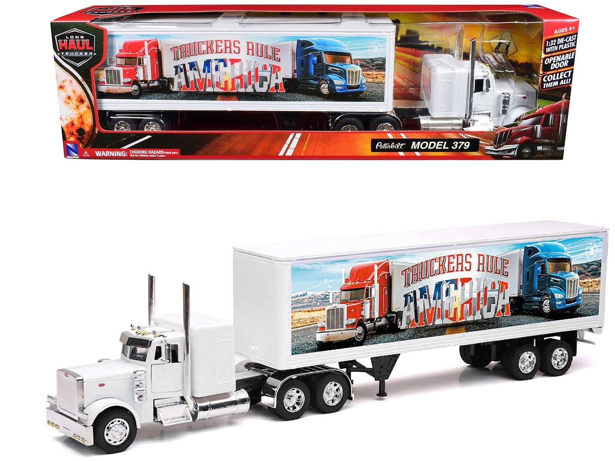 Rapid Vehicles Peterbilt 379 Truck White with Dry Van Trailer "Truckers Rule America" "Long Haul...