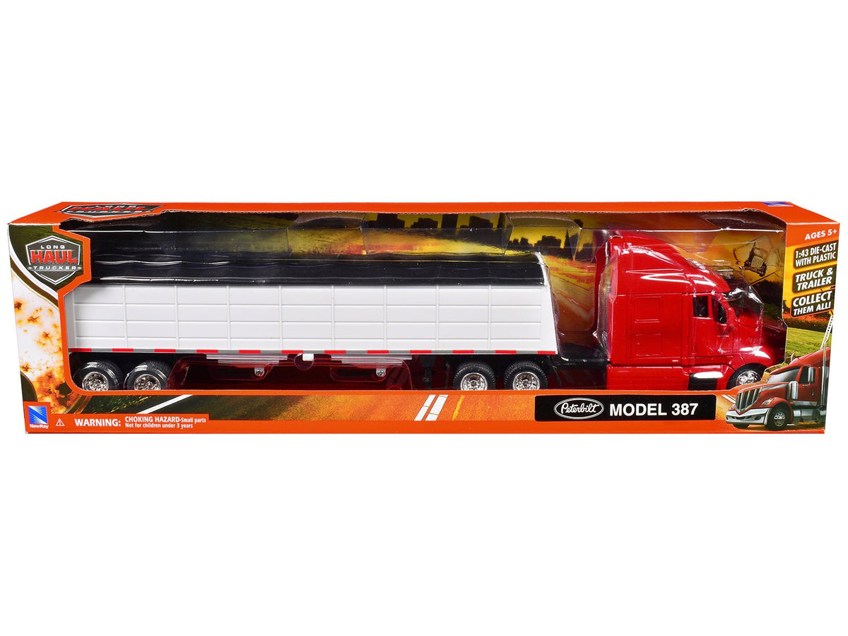 Rapid Vehicles Peterbilt 387 Truck Red with Grain Trailer White "Long Haul Truckers" Series 1/43...