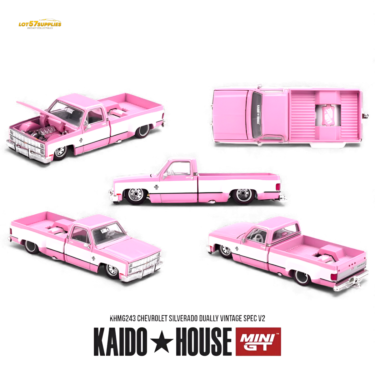 Mini GT x Kaido House Silverado Dually Pink 1:64