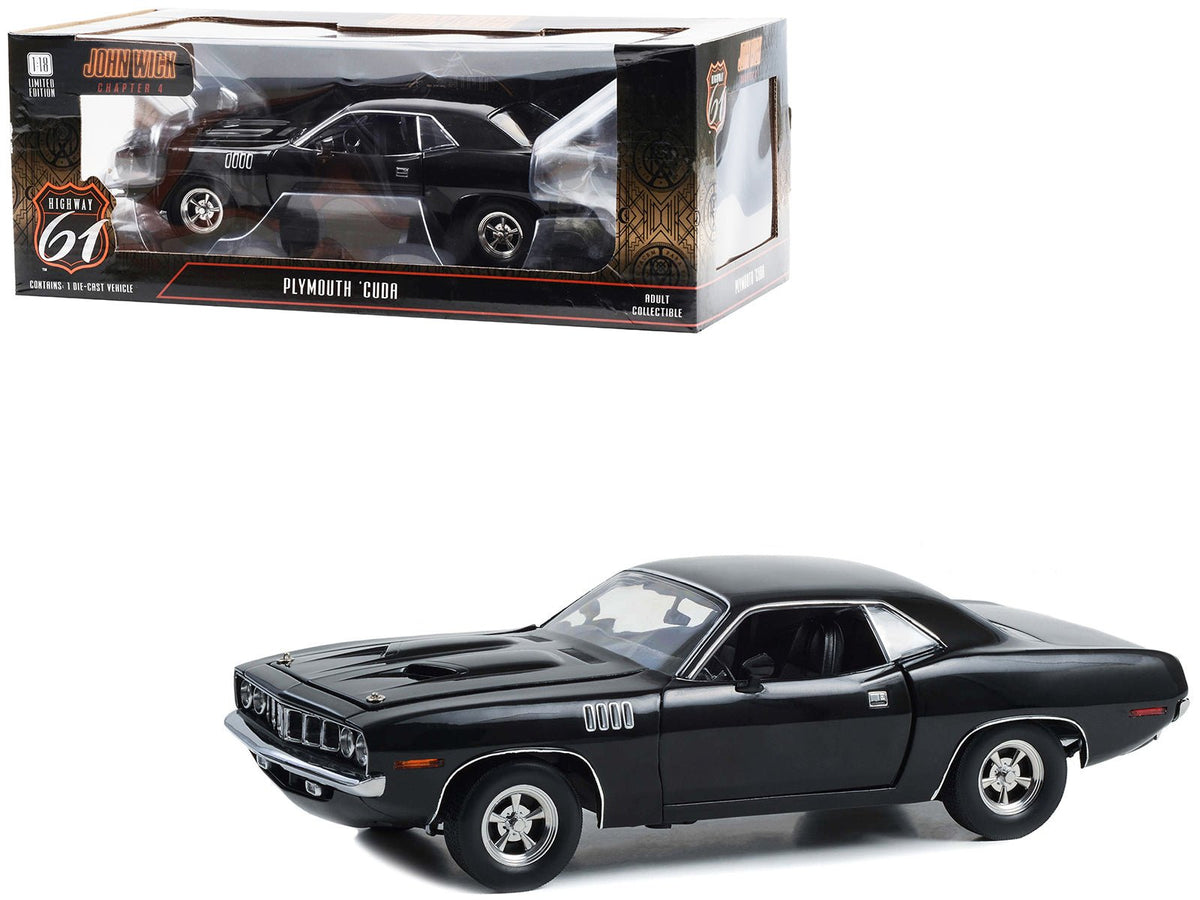 Rapid Vehicles Plymouth Barracuda Black "John Wick: Chapter 4" (2023) Movie 1/18 Diecast Model...