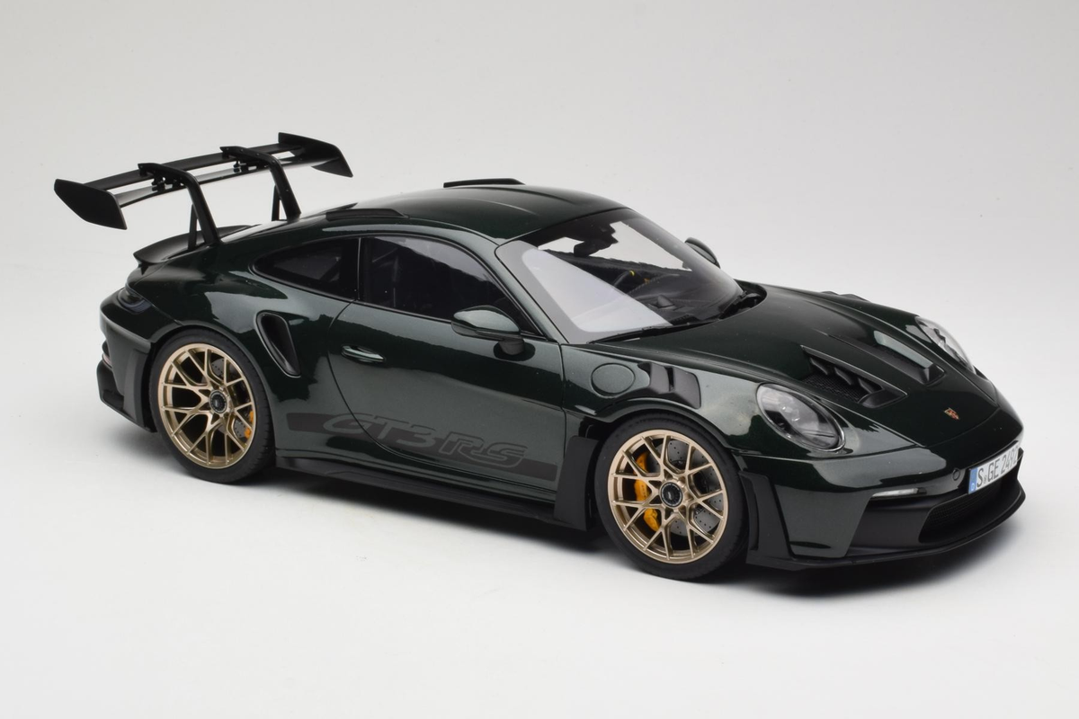 STM Diecast Norev 2022 Porsche 911 992 GT3 RS Jet Green Metallic w/ Black Deco & Gold Wheels 1:12...