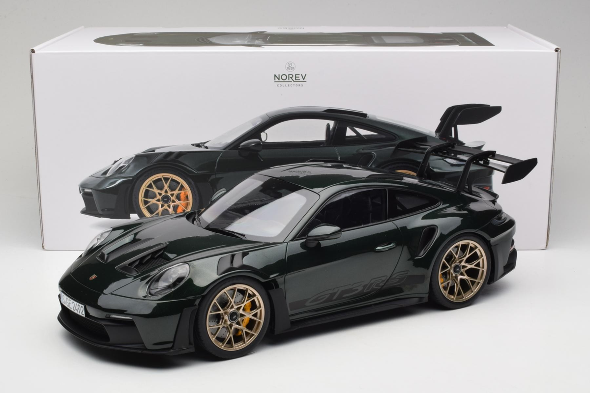 STM Diecast Norev 2022 Porsche 911 992 GT3 RS Jet Green Metallic w/ Black Deco & Gold Wheels 1:12...