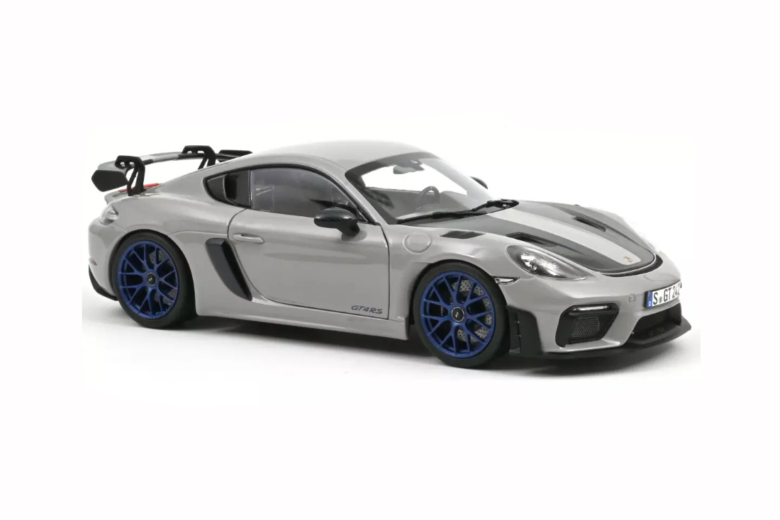 Norev 2023 Porsche 718 Cayman GT4 RS w/ Weissach Package Chalk w/ Blue Wheels 1:18