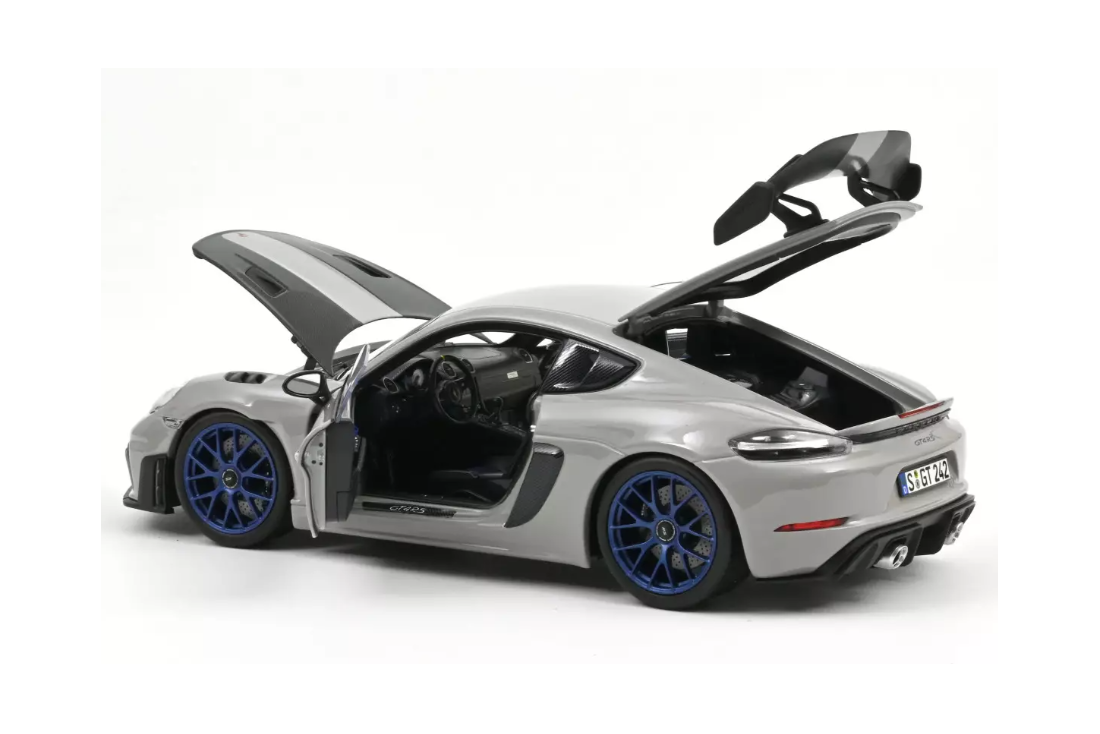 Norev 2023 Porsche 718 Cayman GT4 RS w/ Weissach Package Chalk w/ Blue Wheels 1:18
