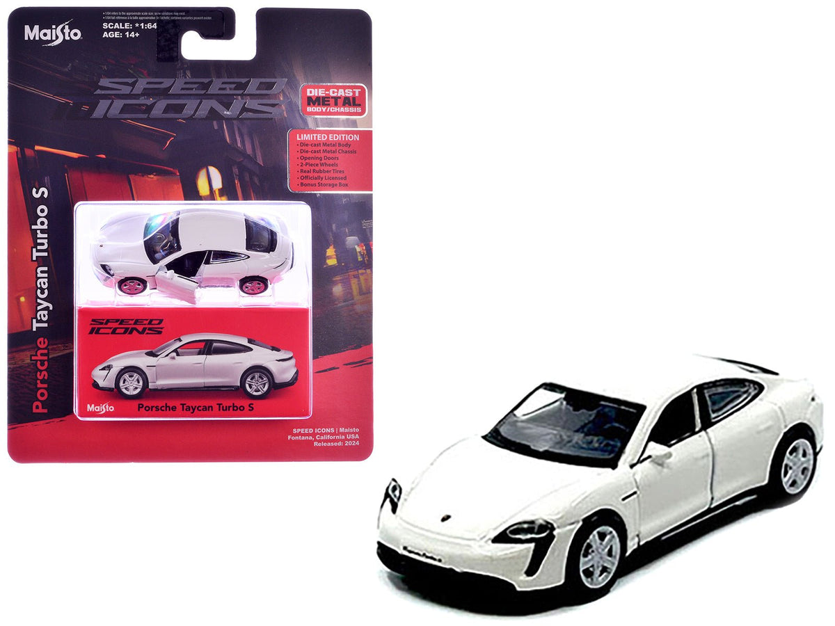 Rapid Vehicles Porsche Taycan Turbo S White "Speed Icons" Series 1/64 Diecast Model Car by Maisto...