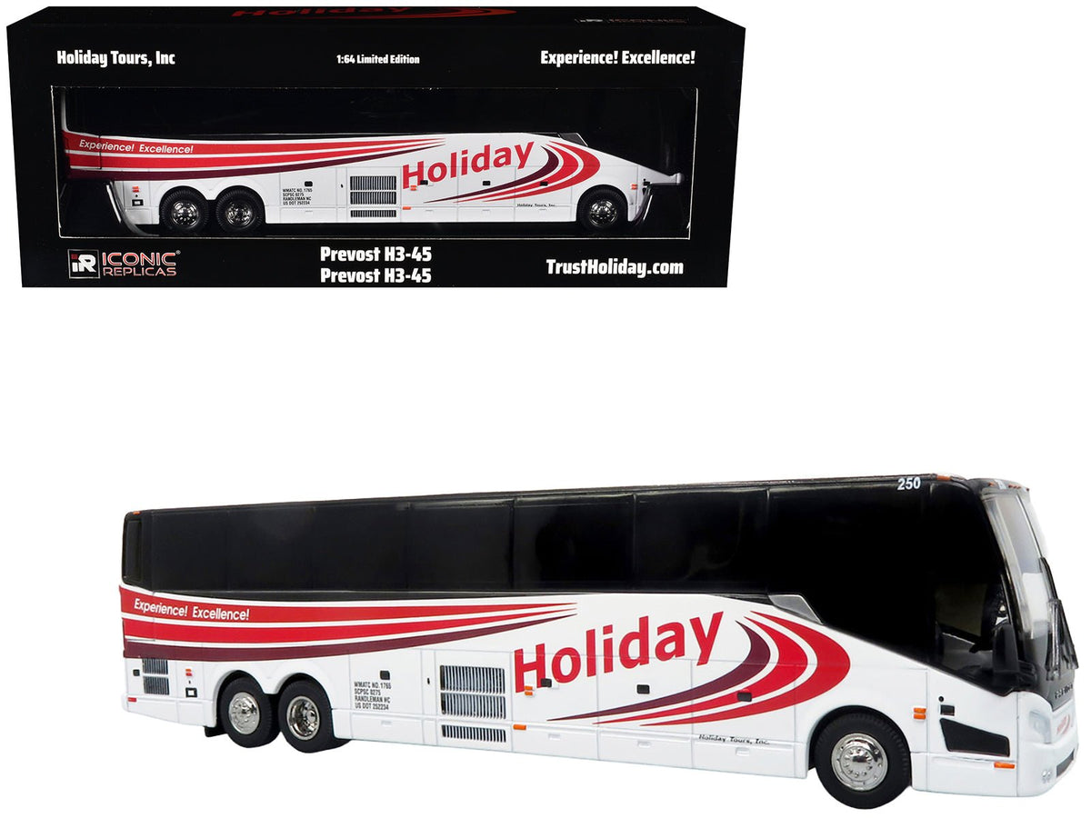 Rapid Vehicles Prevost H3-45 Coach Bus "Holiday Tours" White with Red Graphics Limited Edition...