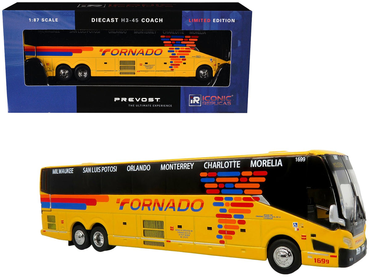 Rapid Vehicles Prevost H3-45 Coach Bus "Tornado Bus Company" Yellow with Graphics Limited Edition...