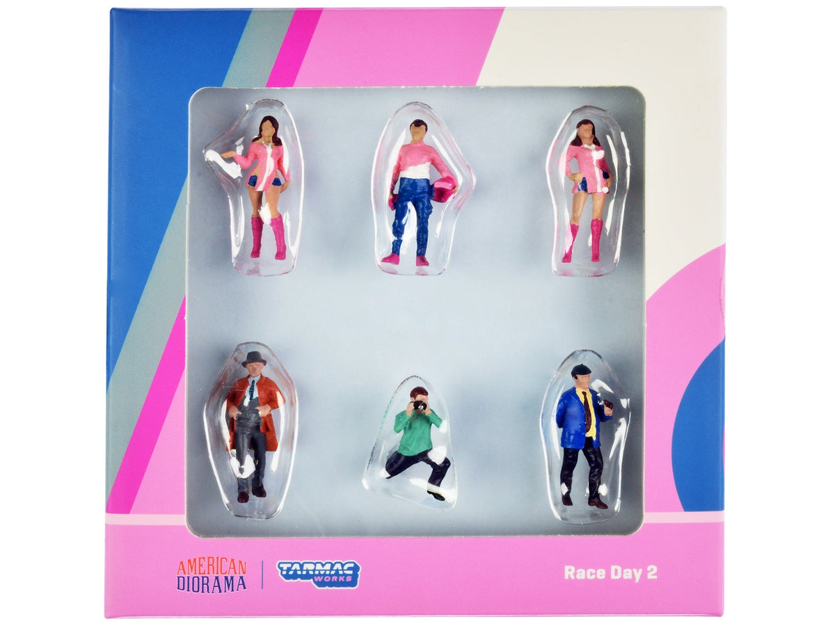 Rapid Vehicles "Race Day 2" 6 piece Diecast Figure Set for 1/64 Scale Models by Tarmac Works &...