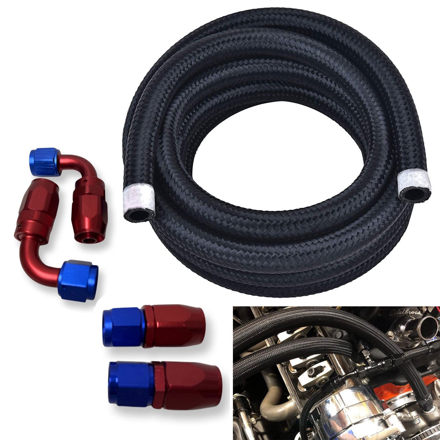 10AN/8AN/6AN Fitting Stainless Steel Braided Oil Fuel Hose Line Kit 5Feet Red