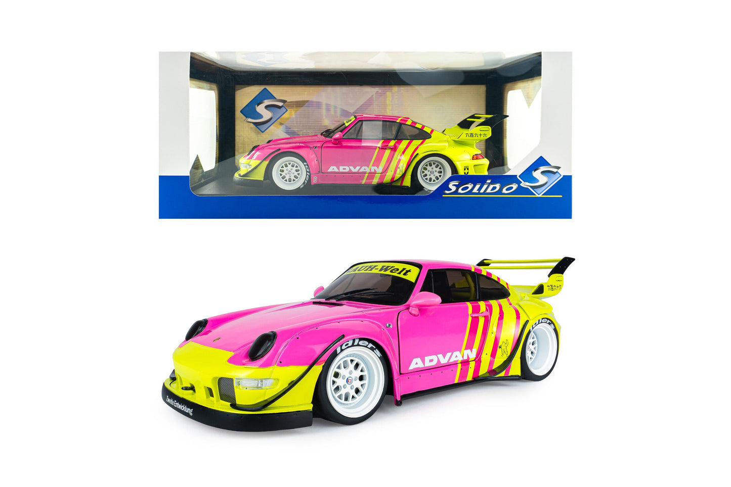 Solido 2024 Porsche 911 993 RWB Bodykit Pink & Yellow 1:18