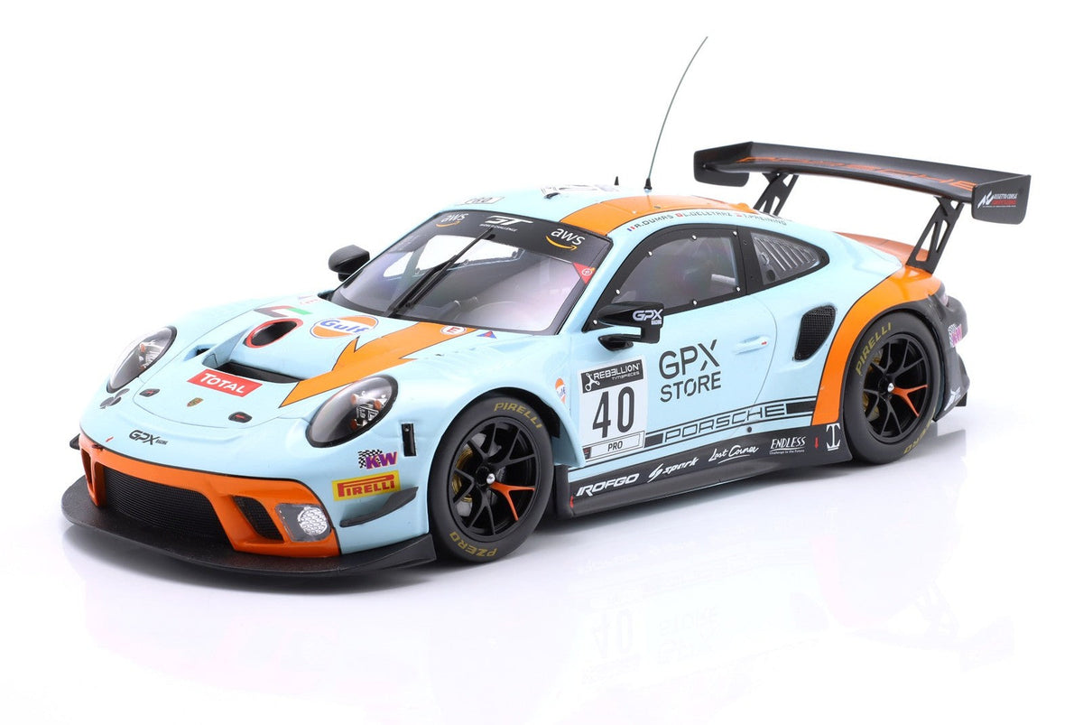 STM Diecast Ixo Porsche 911 991.2 GT3 R 4 Team Gulf Racing #40 GPX 24hrs SPA 2020 Blue 1:18