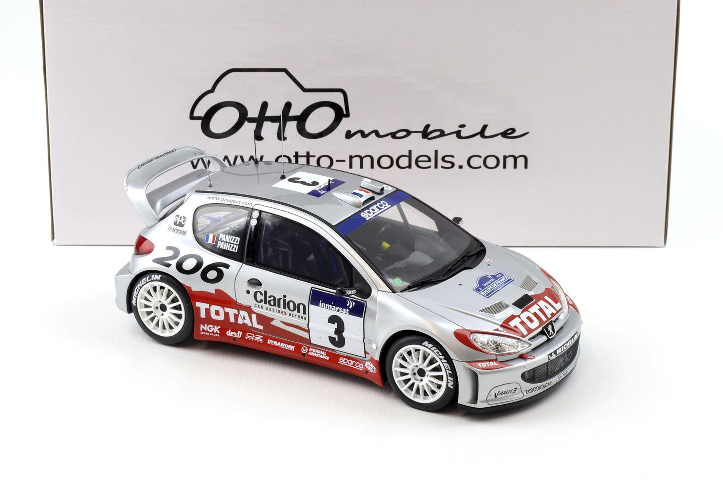 Otto 2002 Peugeot 206 WRC Tour de Corse 2002 No 3 Silver 1:18