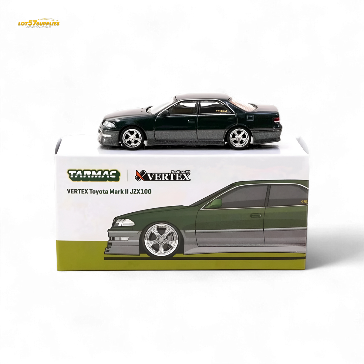 Tarmac Works VERTEX Toyota Mark II JZX100 Dark Green Metallic 1:64