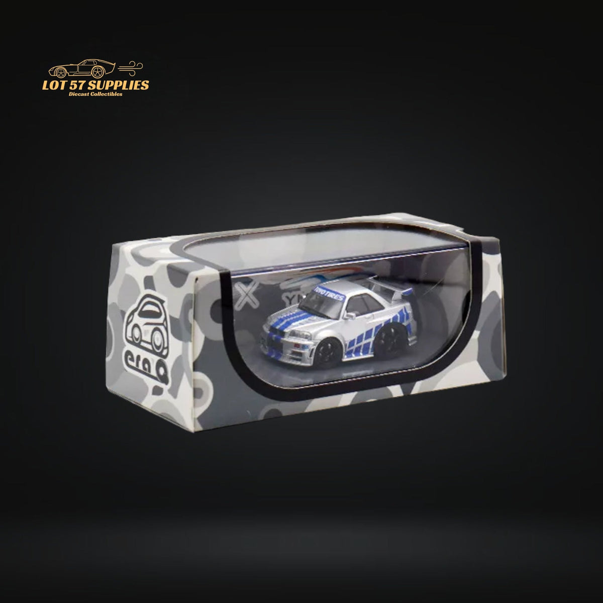 YM Model Skyline R34 Silver Blue F&F Livery 1:64