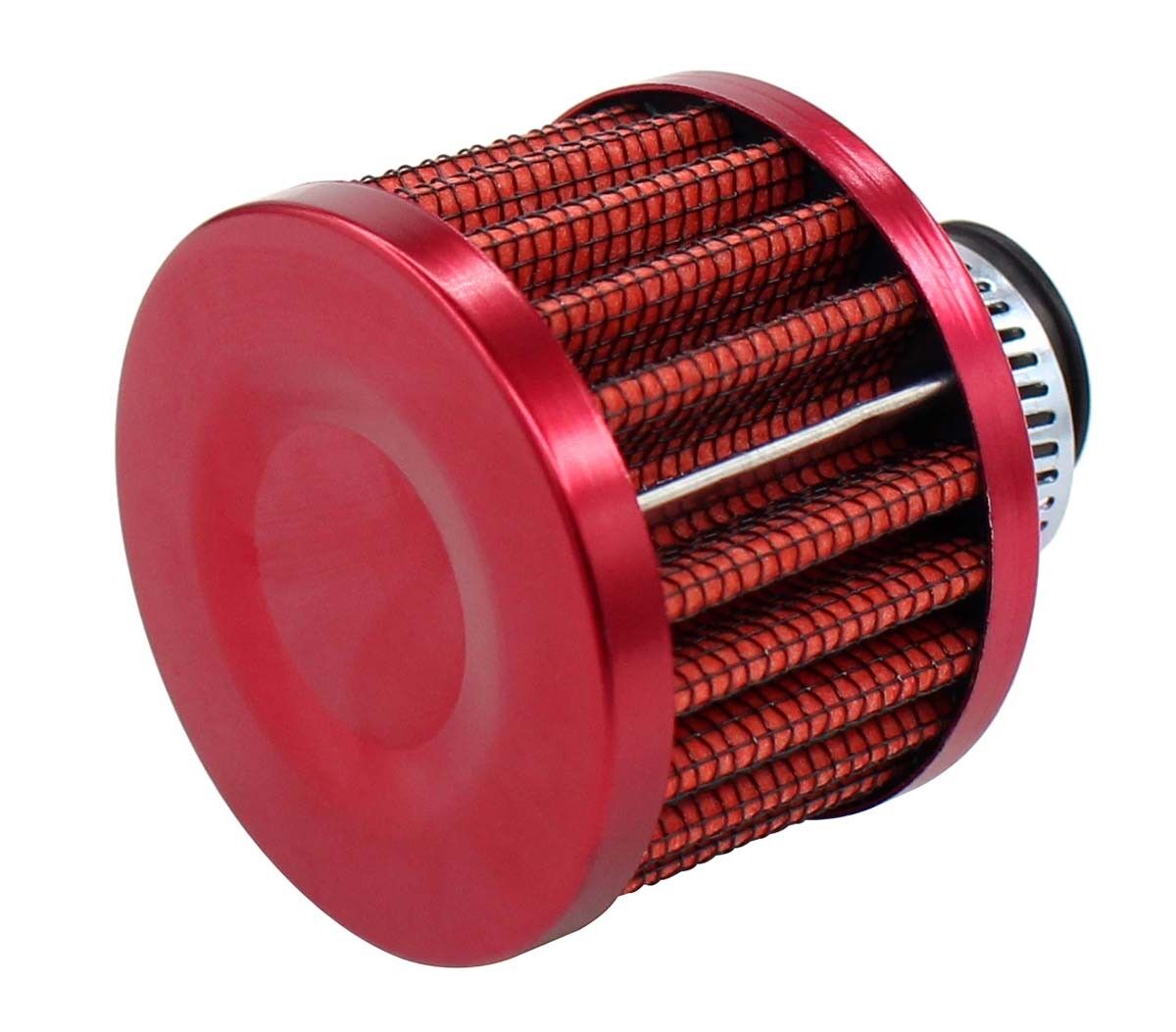 Universal 12mm Crankcase Vent Intake Mini Cone Air Breather Filter Chrome RED