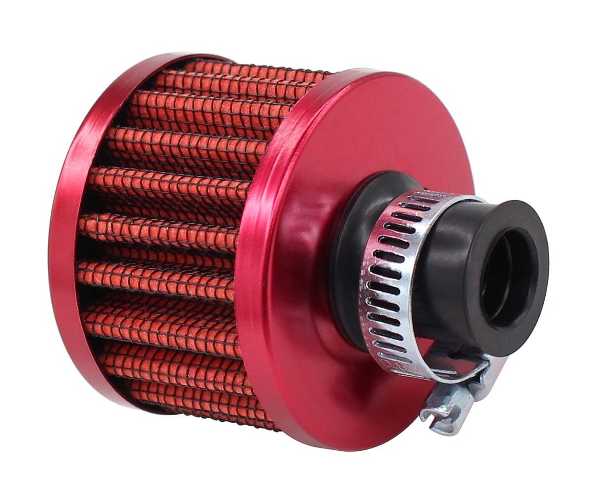 Universal 12mm Crankcase Vent Intake Mini Cone Air Breather Filter Chrome RED