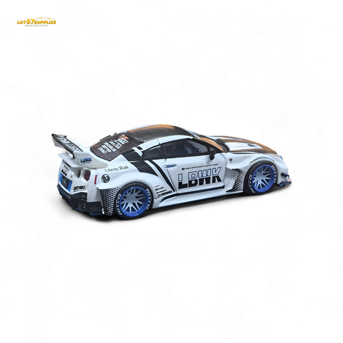 MC LB GTR R35 GT - White Blue Stripe Carbon Roof 1:64
