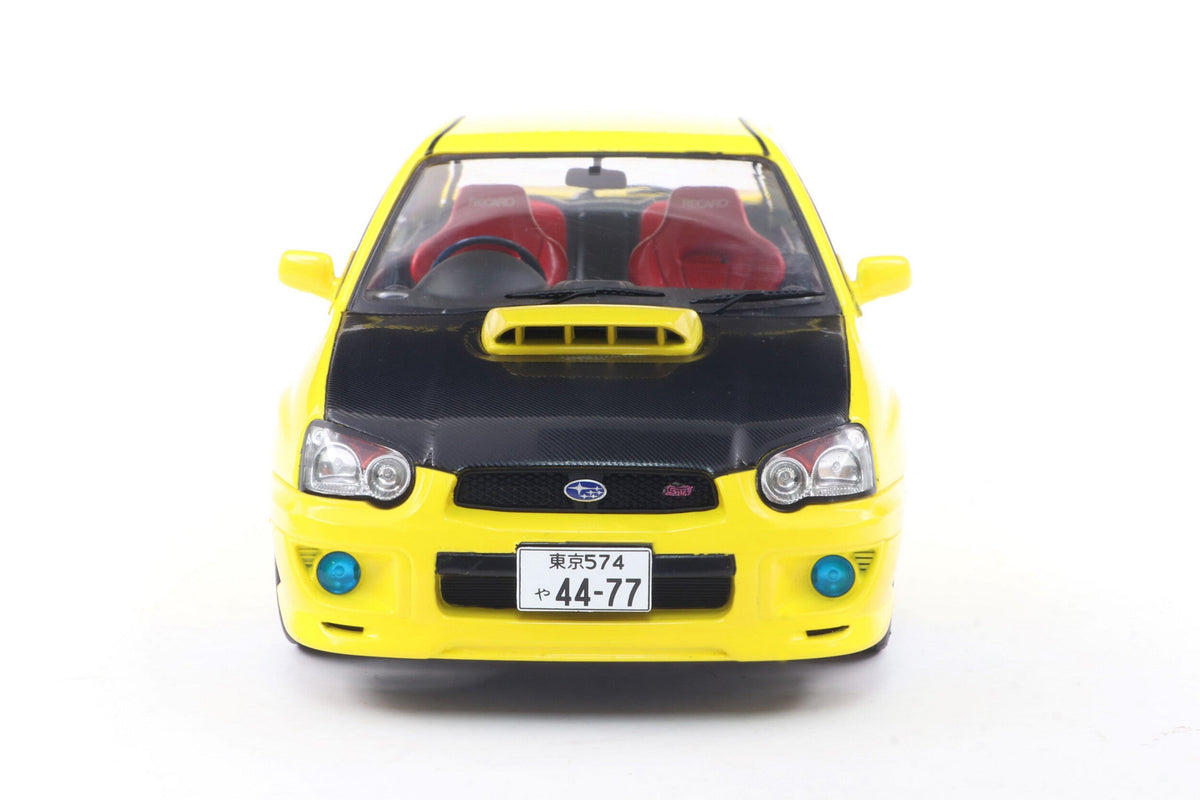 STM Diecast Solido 2003 Subaru WRX STi (GDB) Streetfighter Yellow w/ Black Carbon Hood 1:18 - View 5