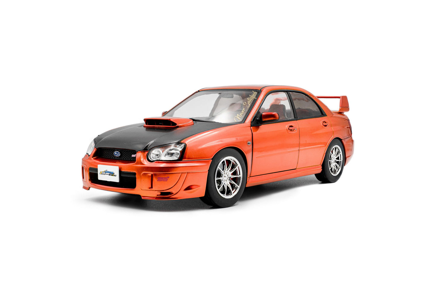 Solido 2003 Subaru WRX STi (GDB) Orange Metallic w/ Black Carbon Hood 1:18