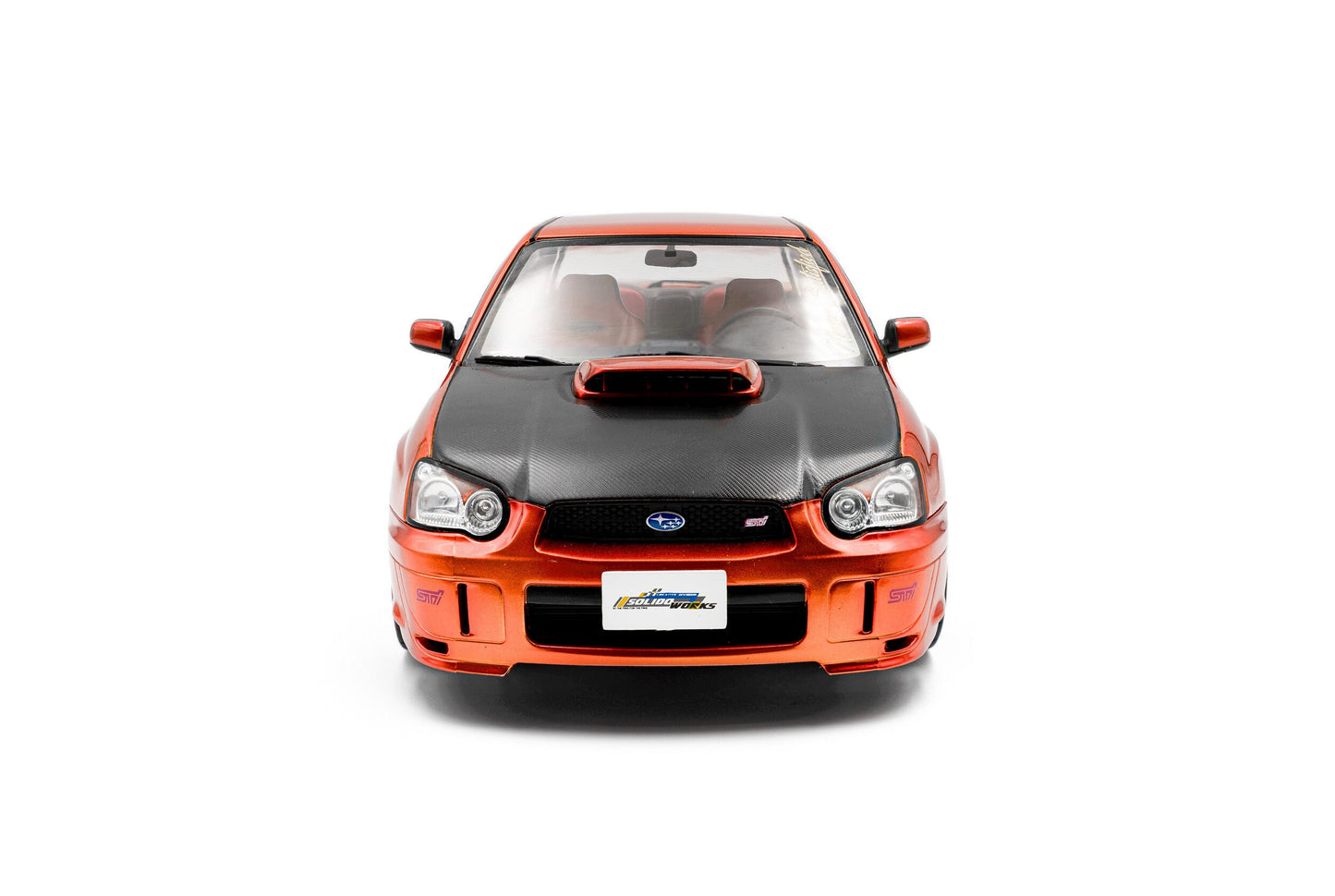 Solido 2003 Subaru WRX STi (GDB) Orange Metallic w/ Black Carbon Hood 1:18