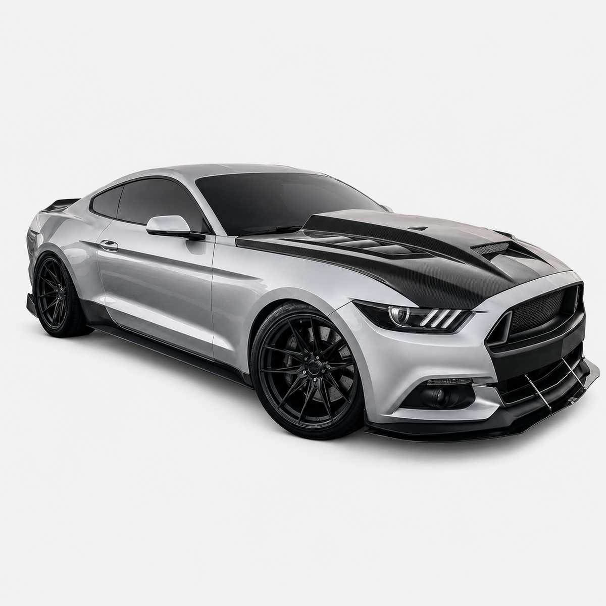 V2 Style Carbon Fiber Vented Engine Hood for Ford Mustang