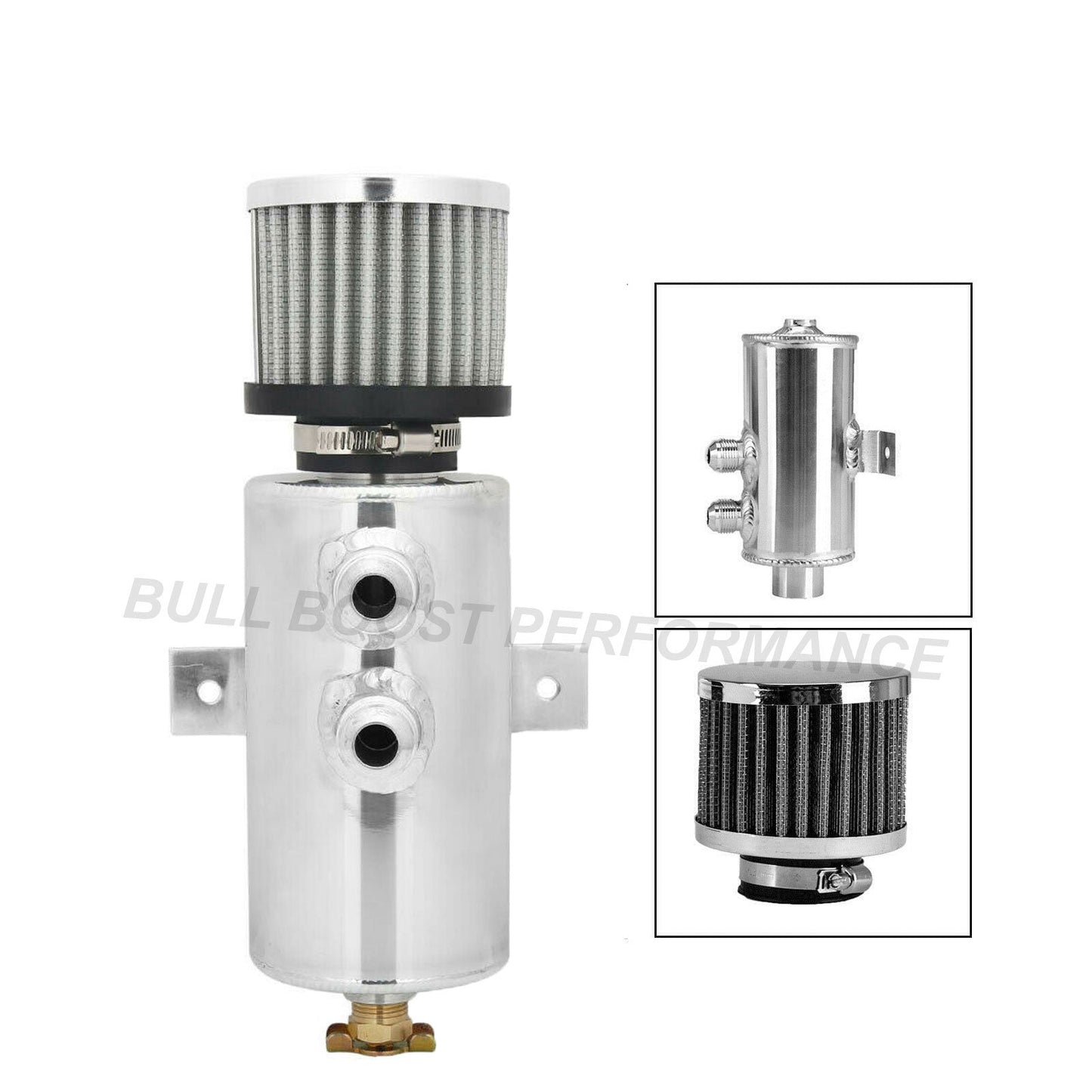 AN10 Silver Polished Aluminum Oil Catch Can Reservoir Tank W/ Breather Filter Baffled