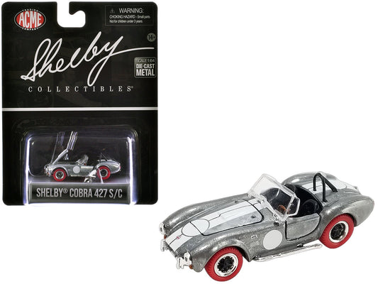 Rapid Vehicles Shelby Cobra 427 S/C Raw Metal with White Stripes and Red Tires "Shelby...