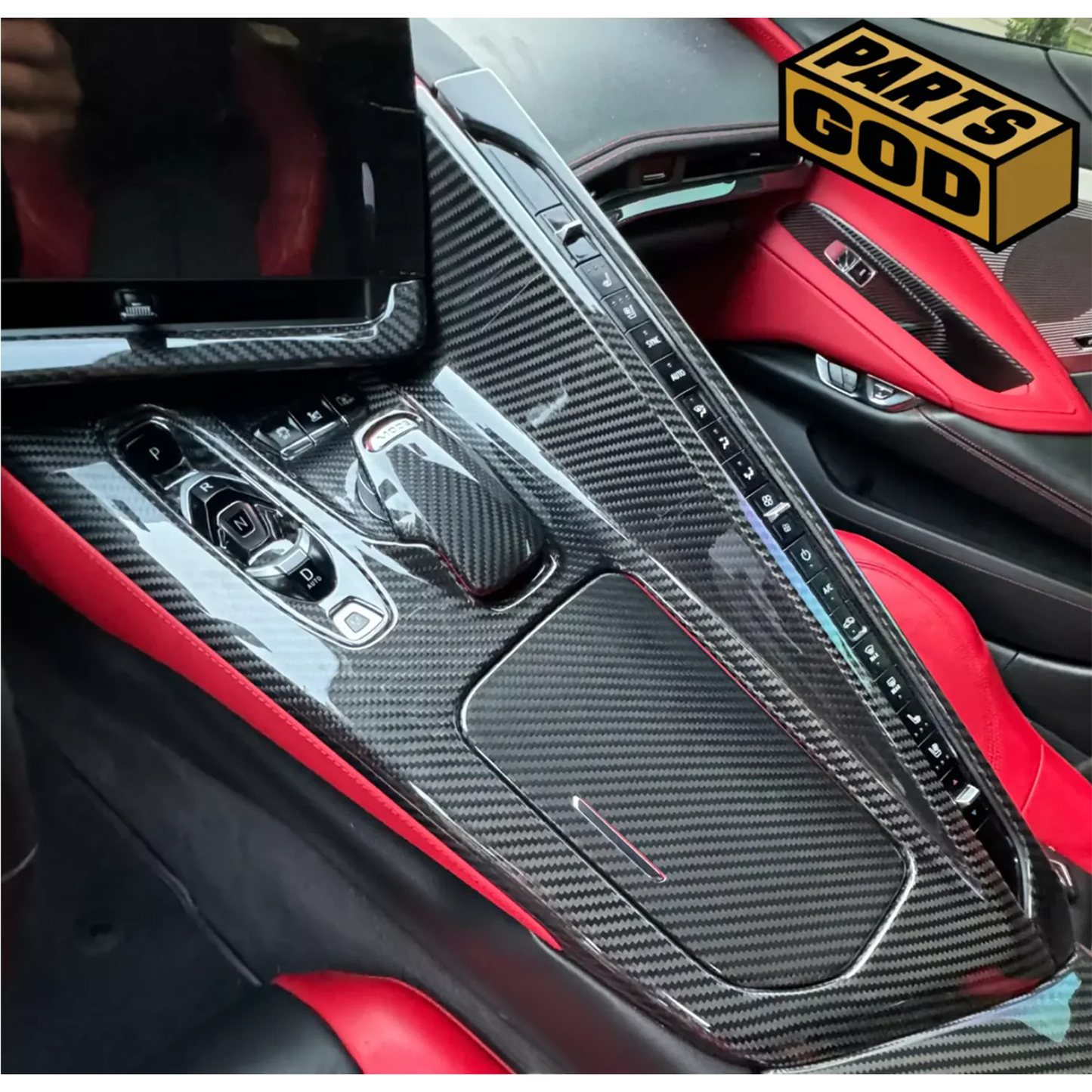 Carbon Fiber Center Console Cover + Cup Holder Lid Cover for Chevrolet Corvette C8