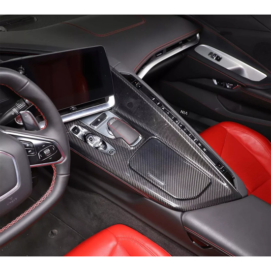 STRATEC SYSTEMS Carbon Fiber Center Console Cover + Cup Holder Lid Cover for Chevrolet Corvette C8