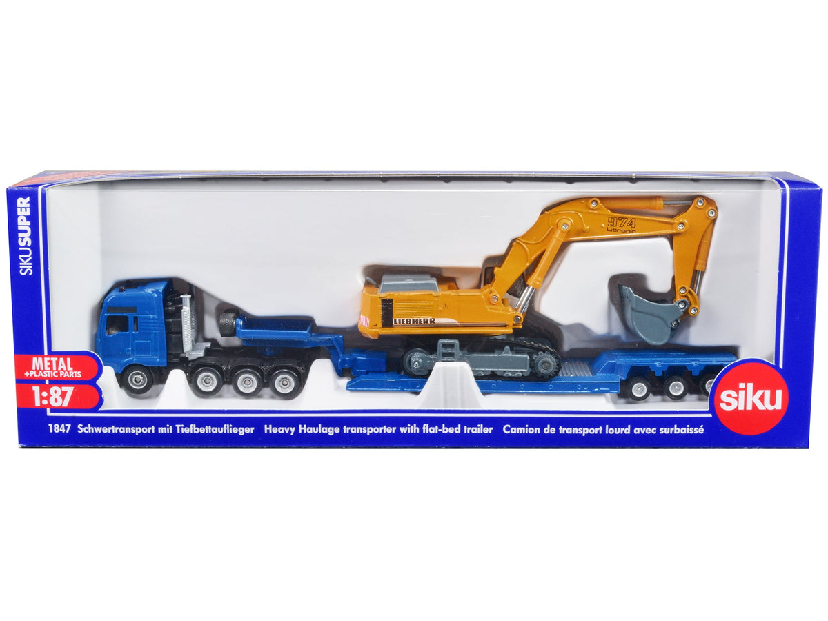 Rapid Vehicles Heavy Haulage Flatbed Transporter Blue and Liebherr 974 Litronic Excavator Yellow...