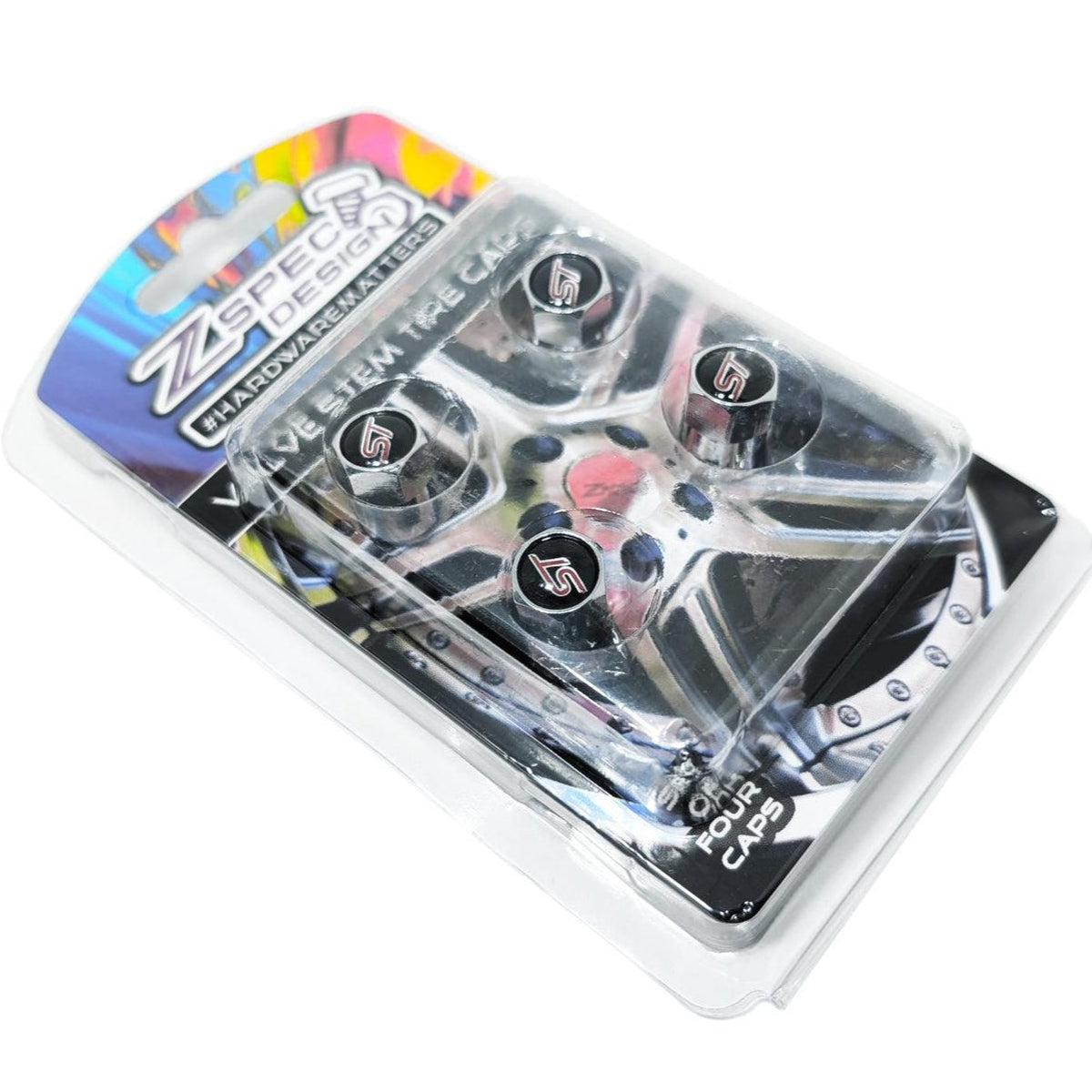 Chrome Valve Stem Tire Caps, "ST" style, for Focus, Fiesta others