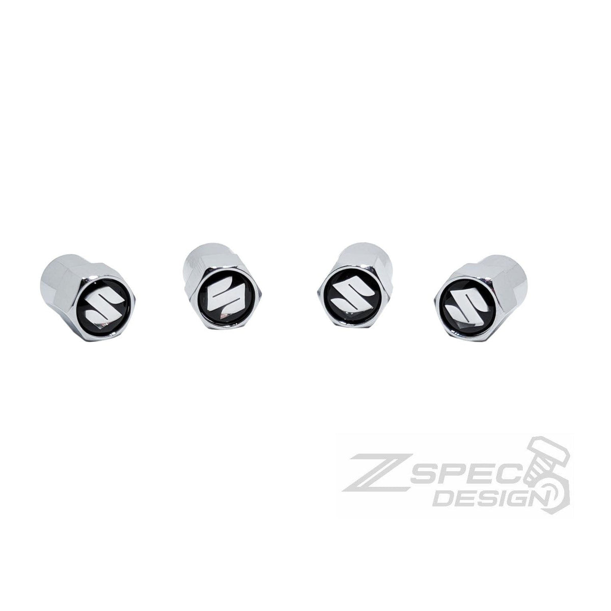 Chrome Valve Stem Tire Caps, Suzuki Style