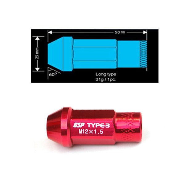 Godspeed Type 3 50mm Lug Nuts 20 pcs. Set M12x1.5