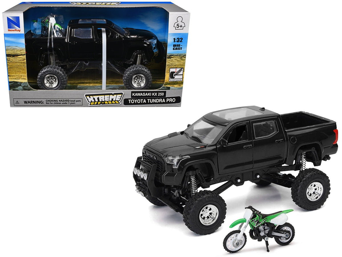 Rapid Vehicles Toyota Tundra Pro Pickup Truck Black and Kawasaki KX 250 Motorcycle Green and...