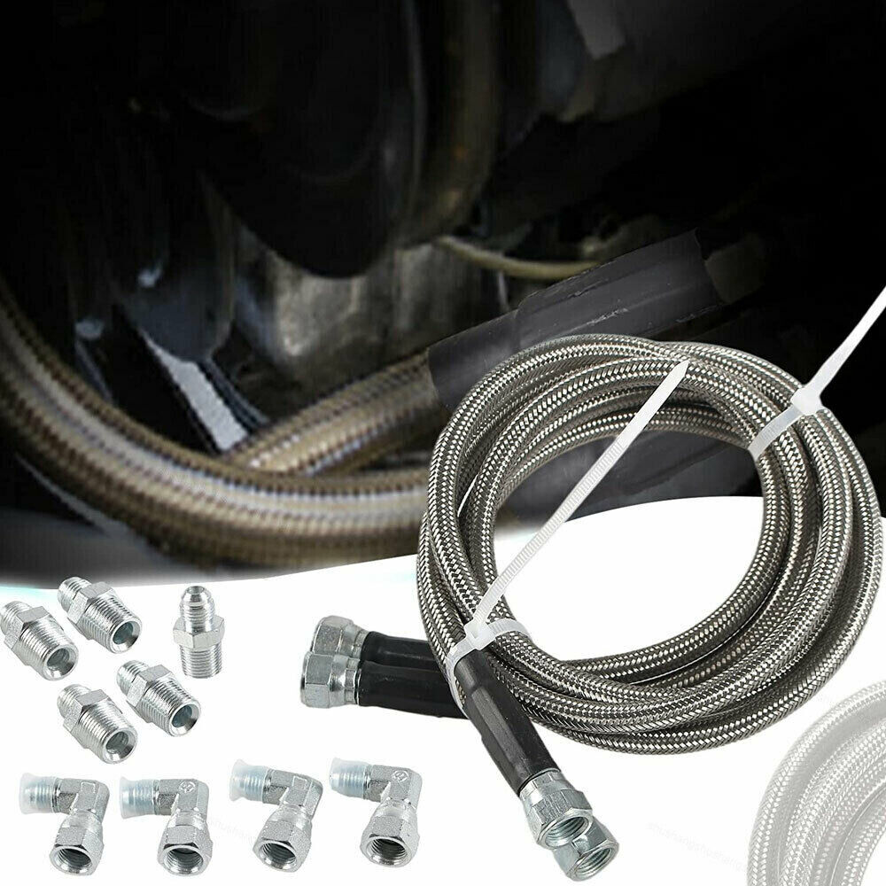 SS 52"Length Braided Transmission Cooler Hose Line Fitting For TH350 700R4 TH400
