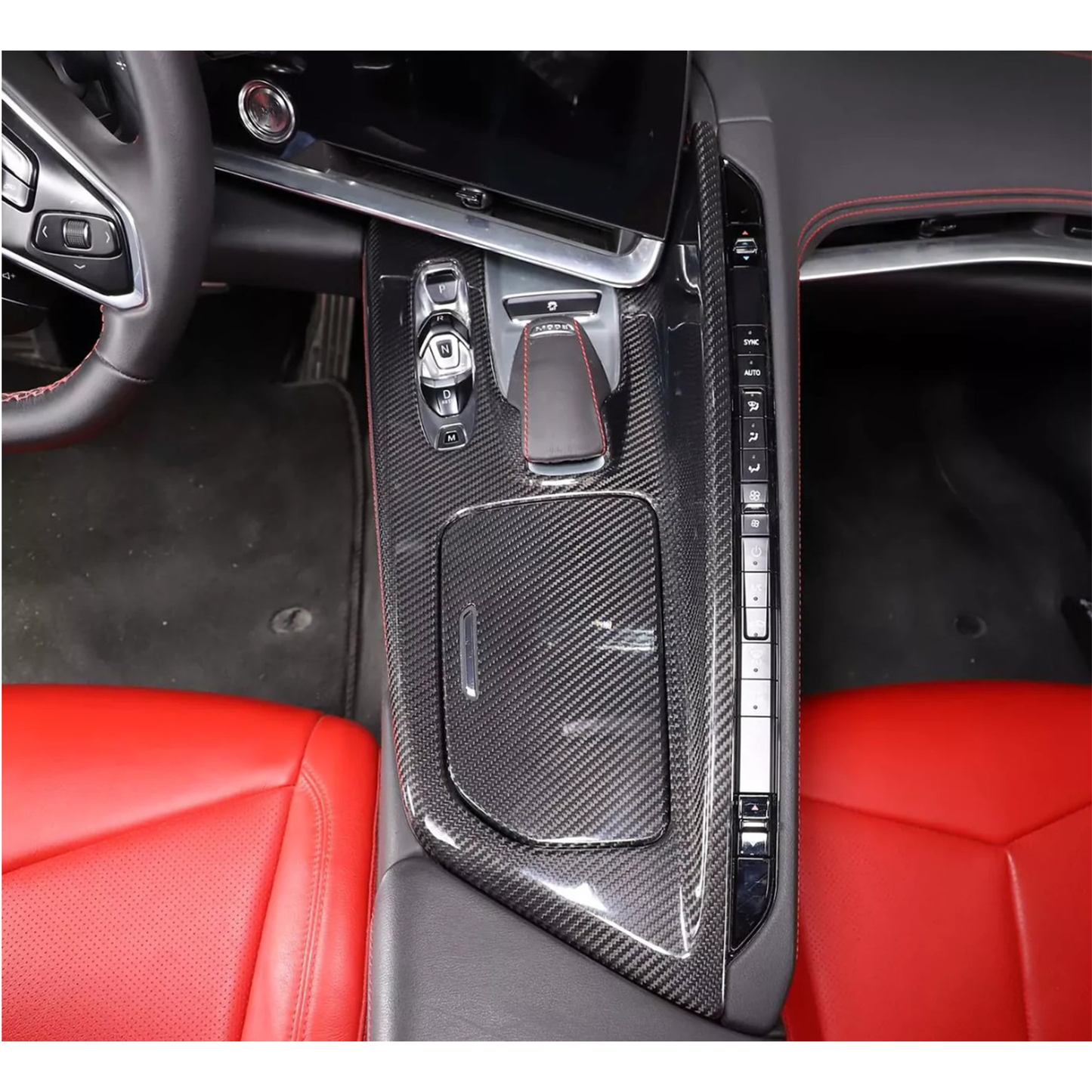 Carbon Fiber Center Console Cover + Cup Holder Lid Cover for Chevrolet Corvette C8