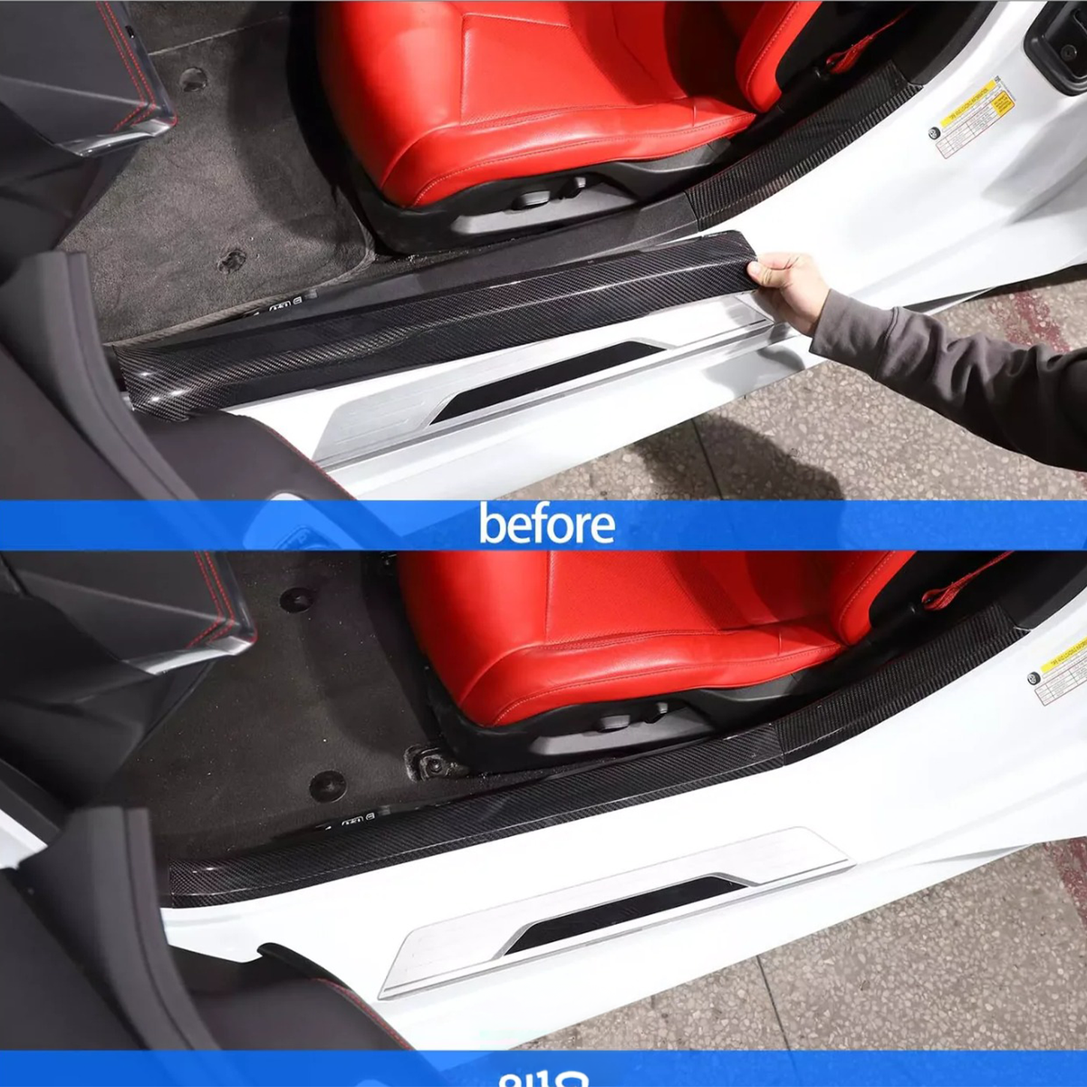 STRATEC SYSTEMS Carbon Fiber Interior Door Sill Trim Cover for Chevrolet Corvette C8 Z51 Z06 -...
