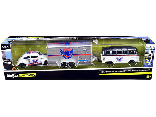 Rapid Vehicles Volkswagen Samba Bus Dark Gray Metallic and White with Volkswagen Beetle White...