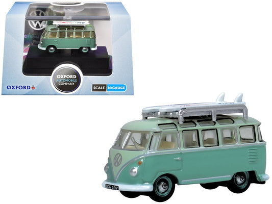 Rapid Vehicles Volkswagen T1 Samba Bus RHD (Right Hand Drive) Green Two-Tone with Surfboards on...