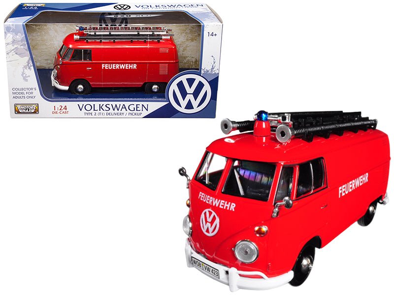 Rapid Vehicles Volkswagen Type 2 (T1) Fire Van "Feuerwehr" Red 1/24 Diecast Model Car by Motormax...