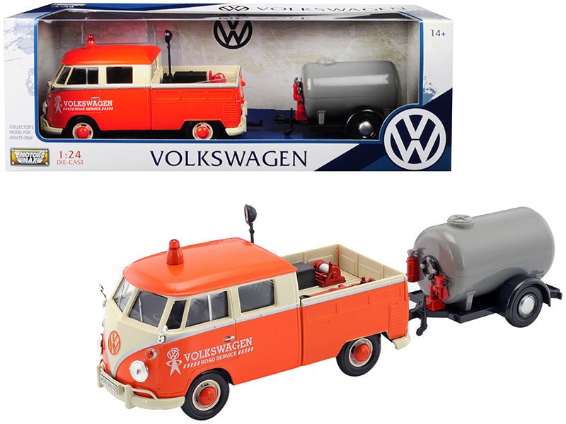 Rapid Vehicles Volkswagen Type 2 (T1) Pickup Truck Orange and Cream with Oil Trailer "Road...
