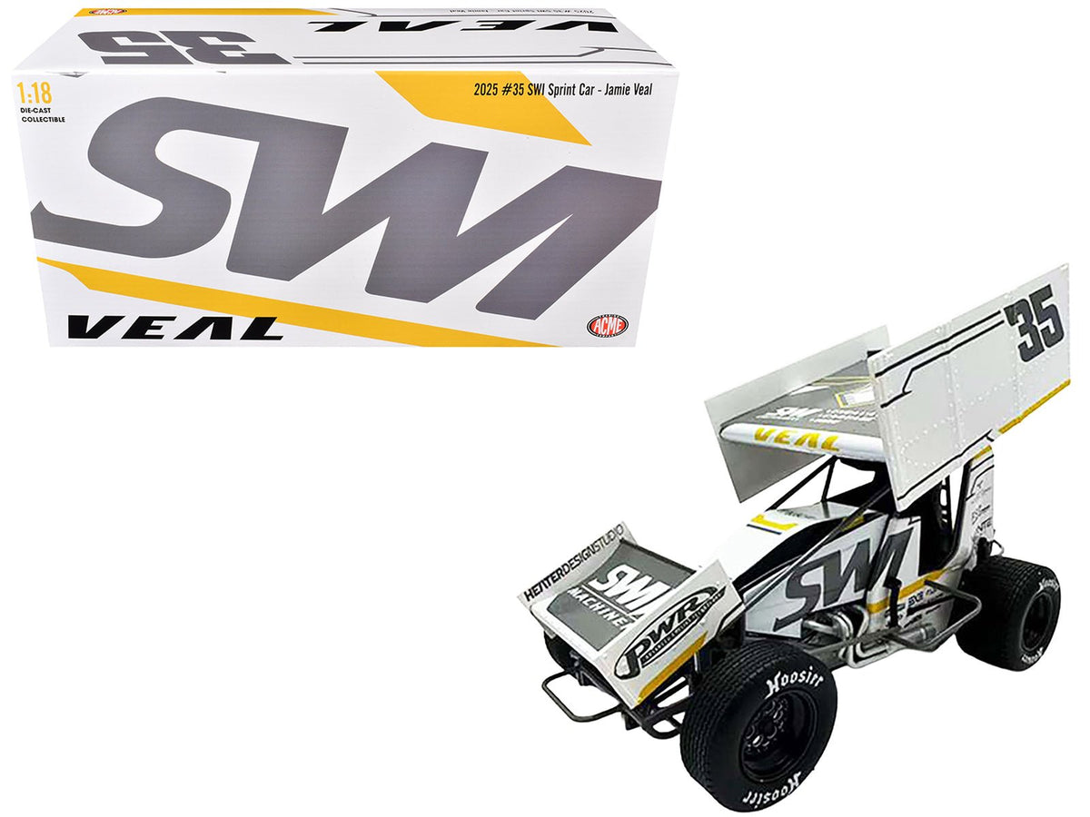 Rapid Vehicles Winged Sprint Car #35 Jamie Veal "SWI Earthworks" White (2025) 1/18 Diecast Model...