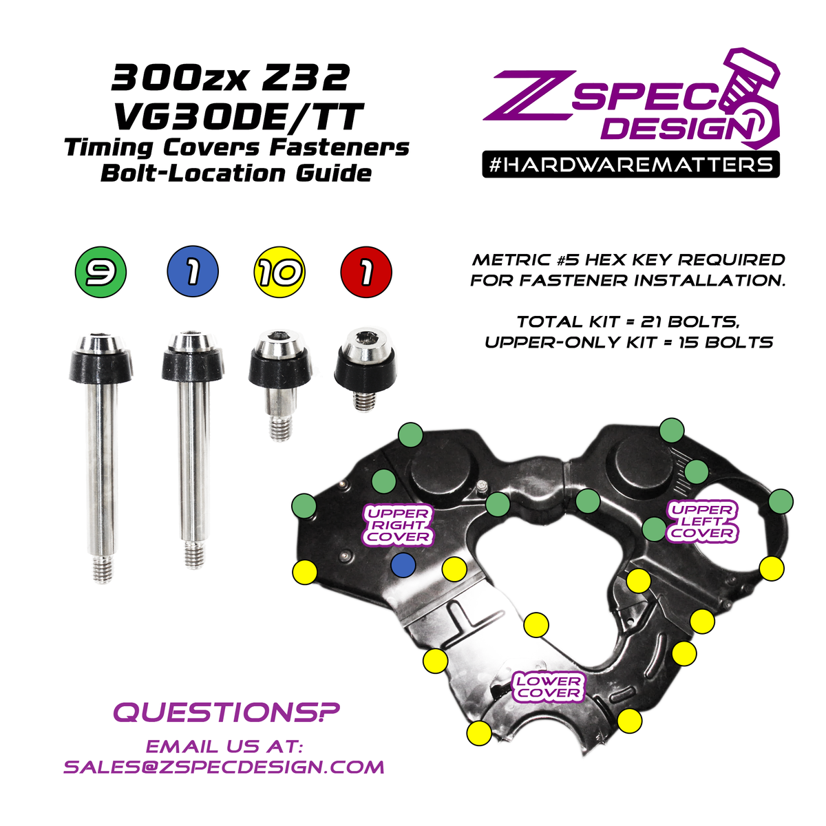 ZSPEC Shoulder-Bolt Timing Covers Fasteners, No Bushings, Nissan 300zx Z32, Titanium