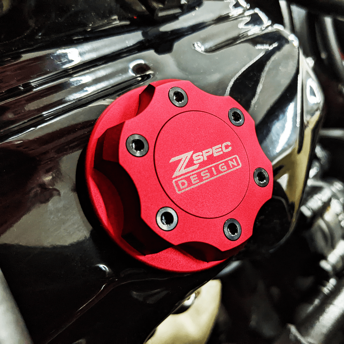 ZSPEC Billet Oil Filler Cap for Nissan/Infiniti/Datsun, Red Cap w/ Titanium Accents