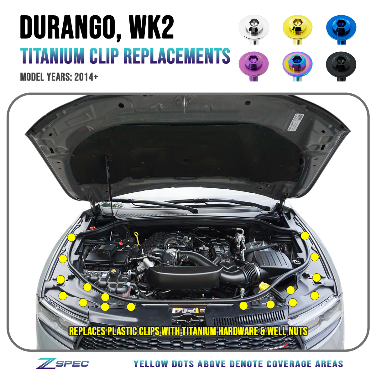 ZSPEC Titanium "Clip Replacements" Kit for '14+ Dodge Durango WK2, Titanium
