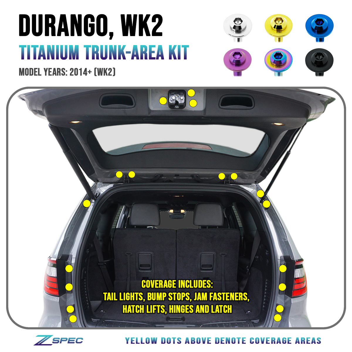 ZSPEC Hatch/Trunk Area Fastener Kit for '14+ Dodge Durango WK2, Titanium