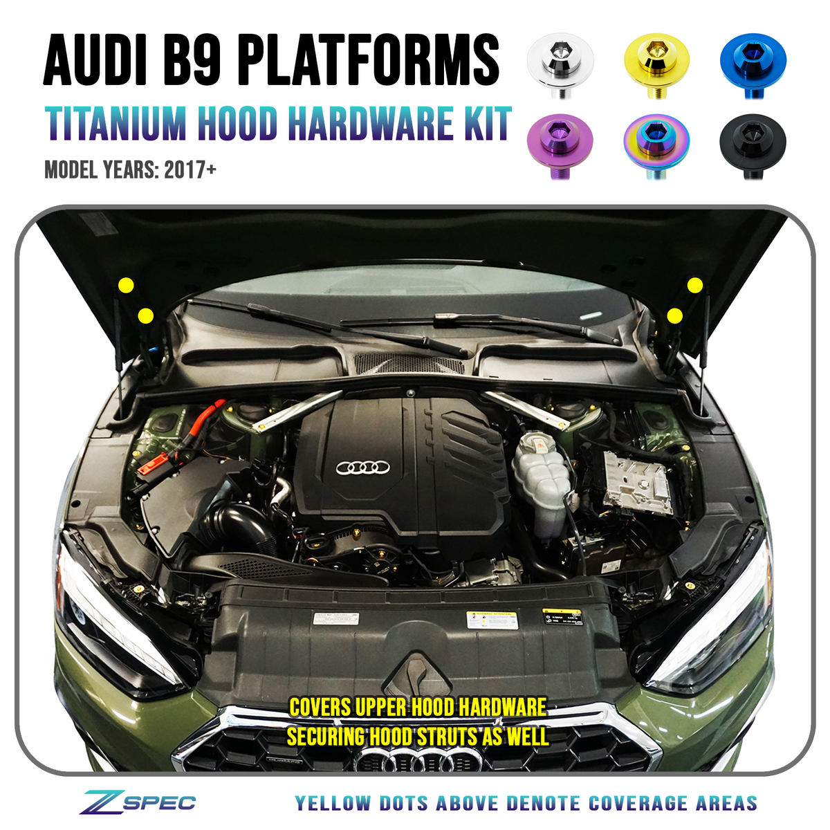 ZSPEC Hood & Hood Struts Hardware Kit for Audi B9 A4/A5, Titanium