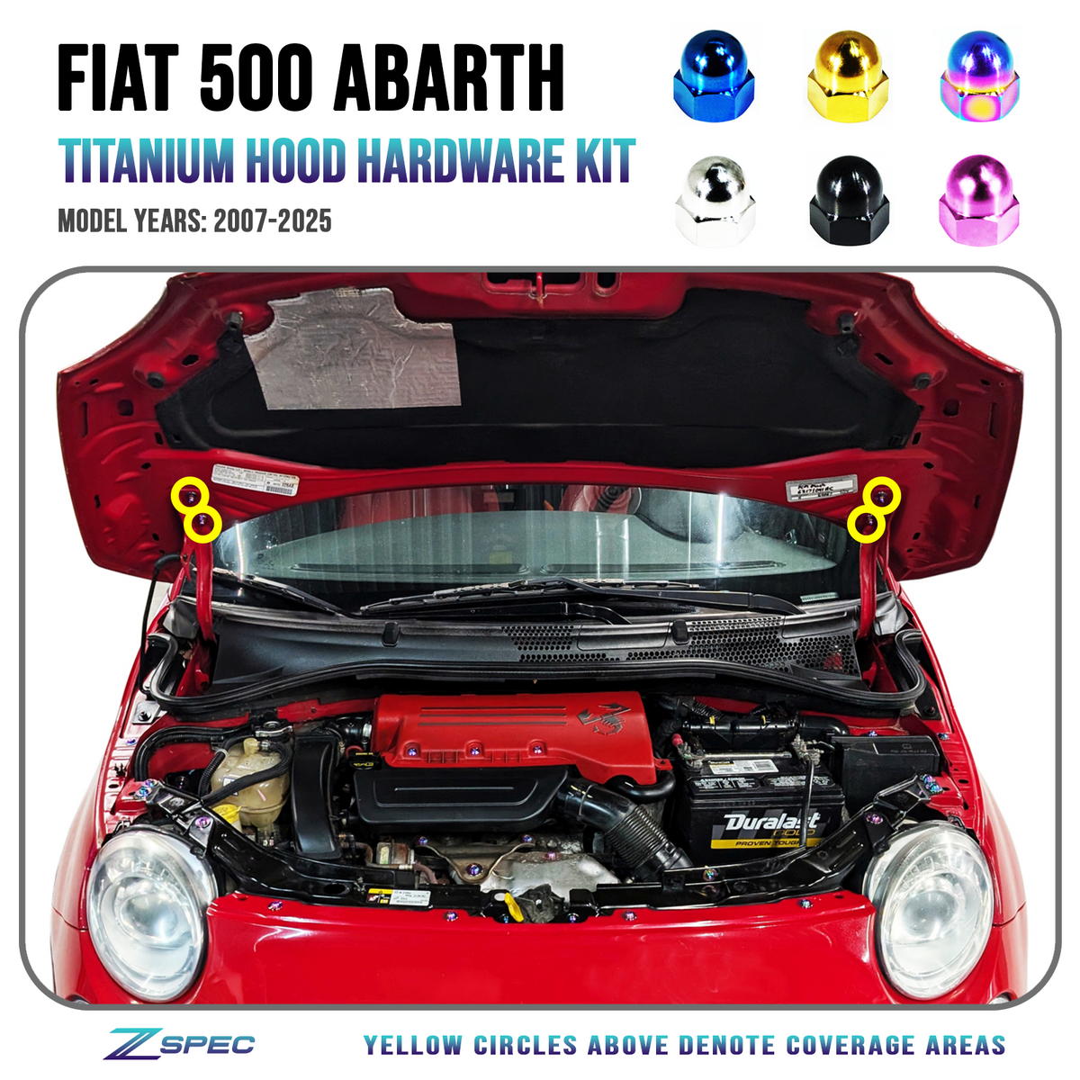 ZSPEC Titanium Hood Hardware Kit for the '07-25 Fiat 500 & Abarth