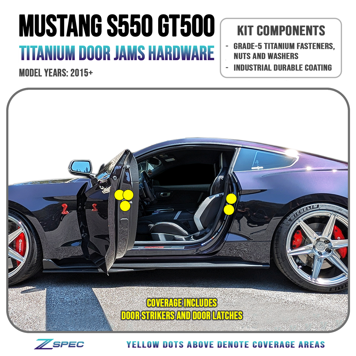 ZSPEC Door-Jams Fastener Kit for the '15-23 Ford Mustang S550, Titanium